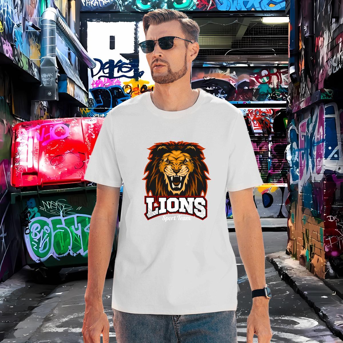 Cool Design T-Shirts for Men lion Round Neck Short Sleeve Casual Cartoon Print 230g 100% Cotton Men Clothes T-Shirt 2024 DIY Tops