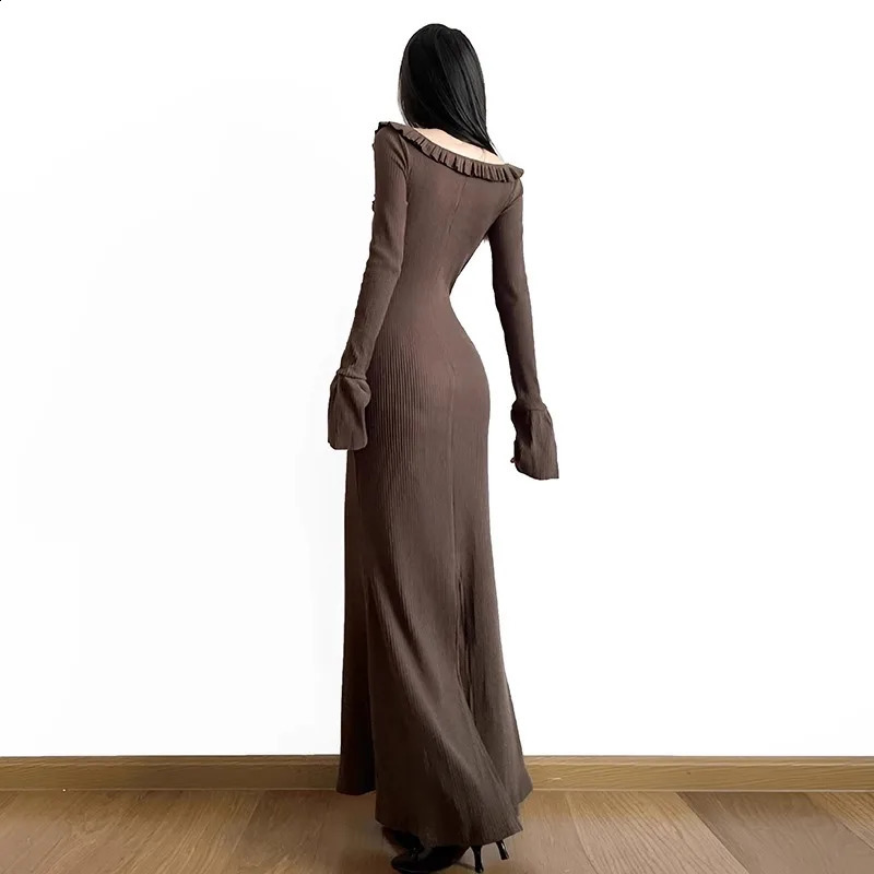 Retro Knitted Dress For Women In Autumn And Winter With A High End Look And A Fishtail Wrapped Butt Skirt 240819