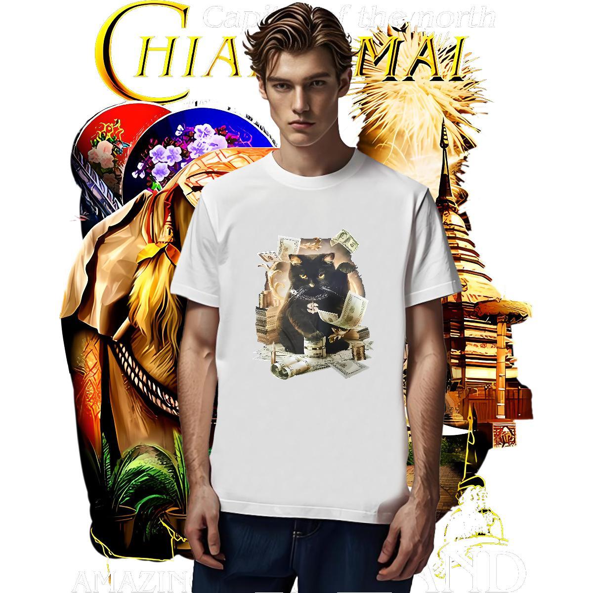 Loose Fit Men T Shirts dollars Short Sleeve O-Neck Hip Hop Cartoon Print 230g Cotton Tshirts Fashion Casual Top Tees