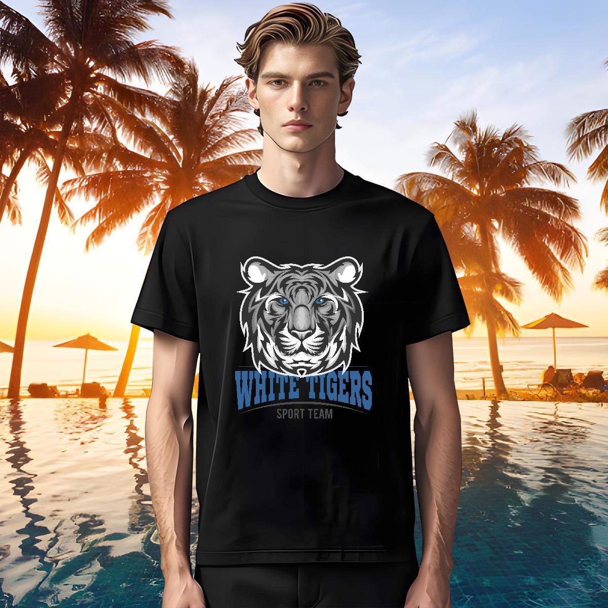 Comfortable T Shirts Men tiger Short Sleeve O-Neck Home Outdoor Asian Size 230g Cotton Mens Tshirts 2024 New Clothes