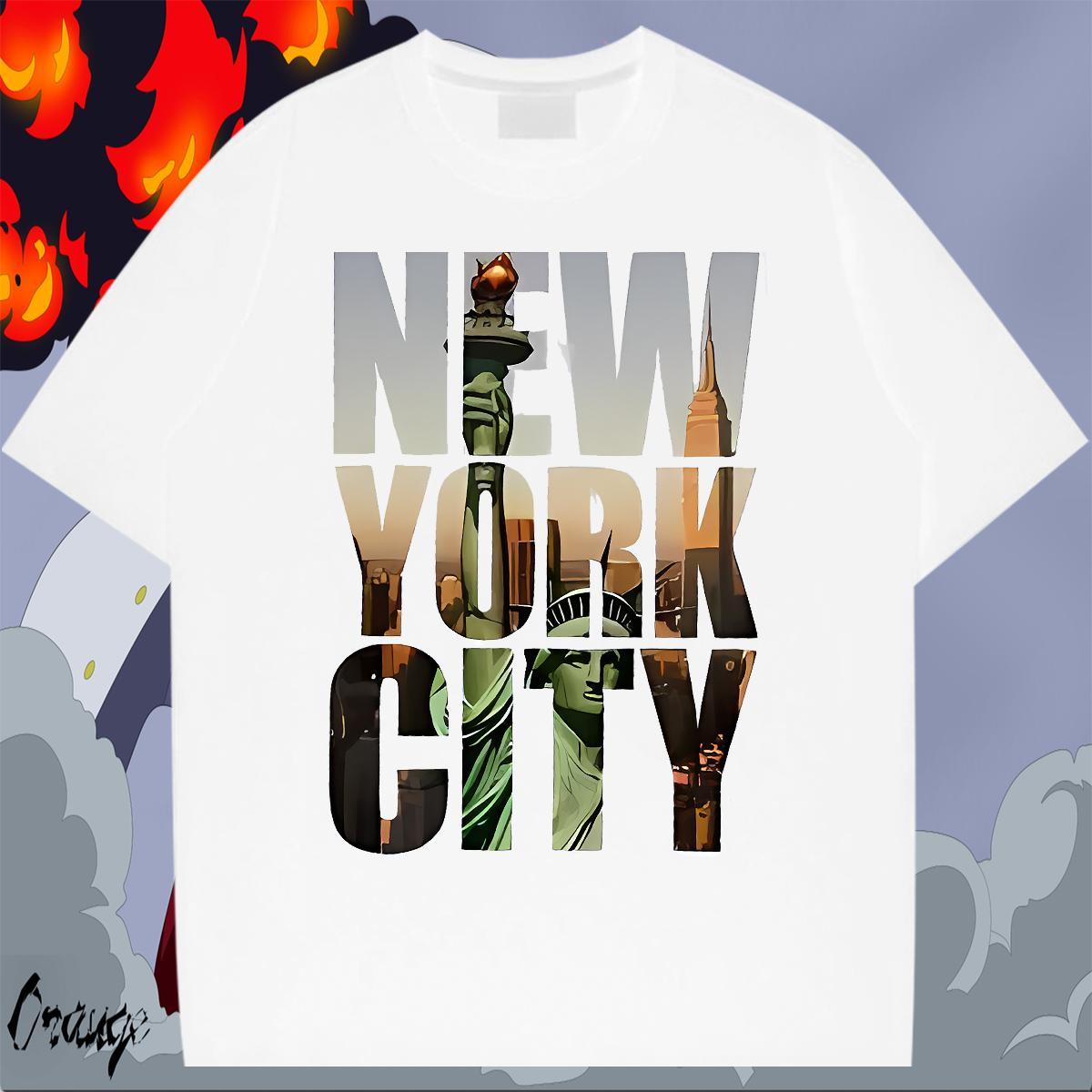 Loose Men Tshirts Anime Printing Street 230g Cotton Black Oversized Breathable Short Sleeve New York T shirt 2024 Tops Tees