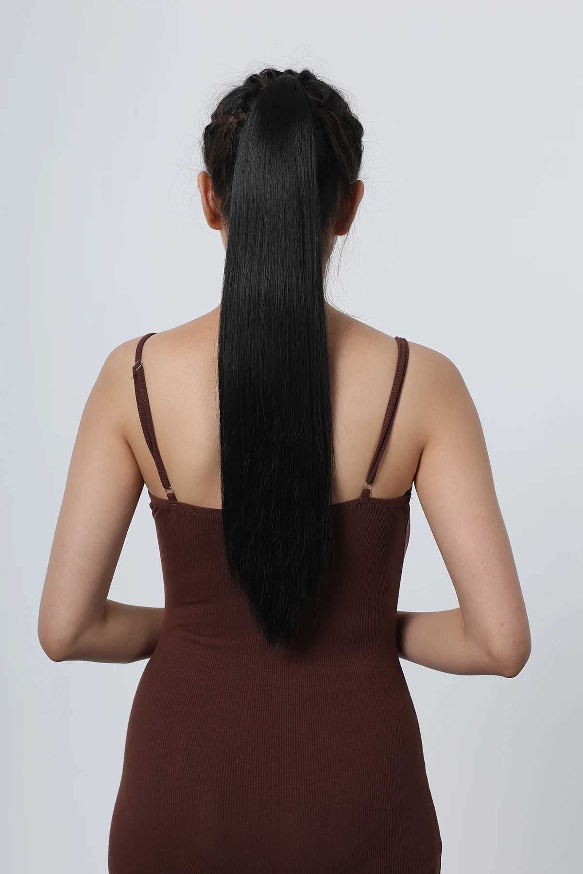 Claw Clip synthetic ponytail long straight black ponytail extension natural color easy to wear womens daily party wig W240817