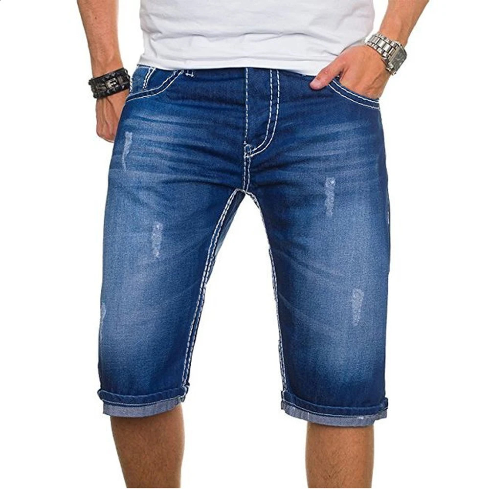 Mens short denim jeans thin knee length casual cool summer pants stretch daily highquality Trouser arrival 240819