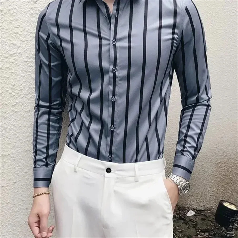 Mens Shirts Formal Loose Men Striped Office Solid Shirts Promotion Elegant Slim Shirts Fast XS-6XL 240820