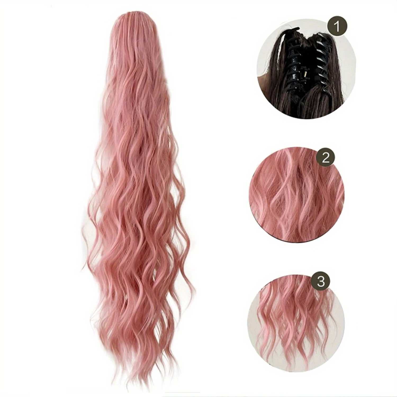 Synthetic high heat resistant material pink clip ponytail wig suitable for daily wear to increase hair volume W240817