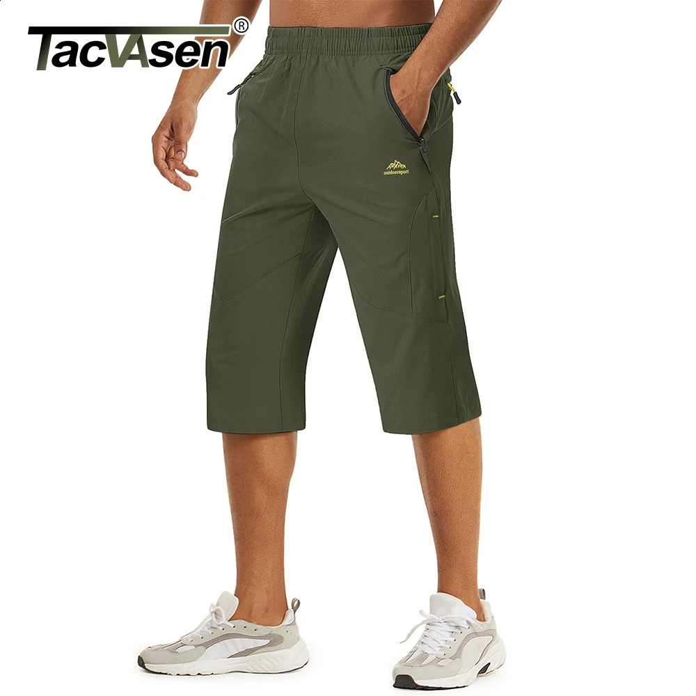 TACVASEN summer 34 long quick drying mens shorts hiking camping mountain work zipper pocket outdoor fishing 240819