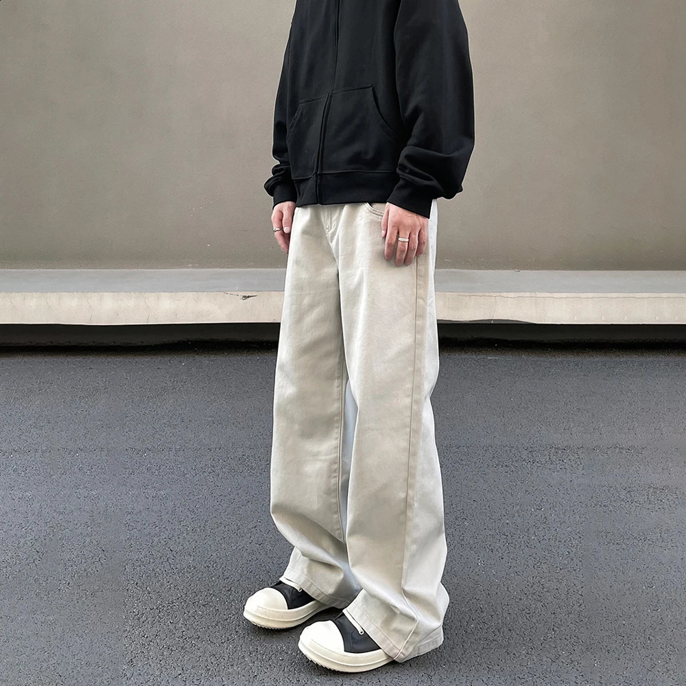 Bright White Casual Jeans Men Streetwear Y2k Straight-leg Vintage Simple Autumn Casual Fashion Winter Solid Street Denim Pants 240819