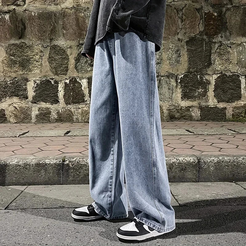 2024 Korean Version Student Casual Y2k Pants High Street Straight Fashion Loose Wide Leg Jean Hip Hop Black Grey Blue Baggy Pant Y240828