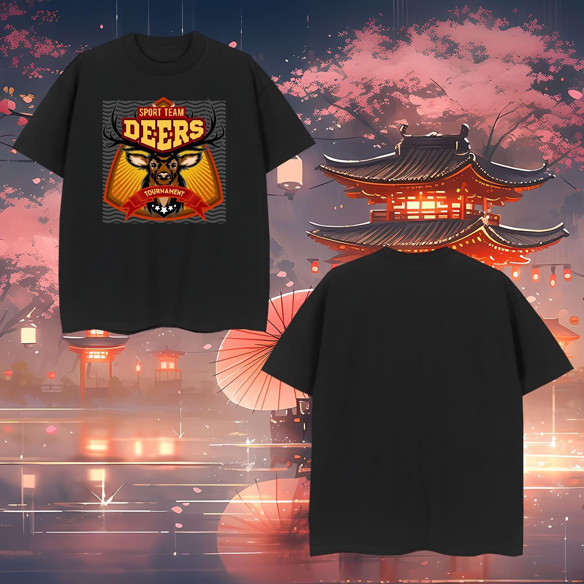 Loose Fit T Shirts Men deer Breathable Crew Neck Spring Summer Asian Size 230g Pure Cotton Couples T Shirts Designer Fashion Tops Tees