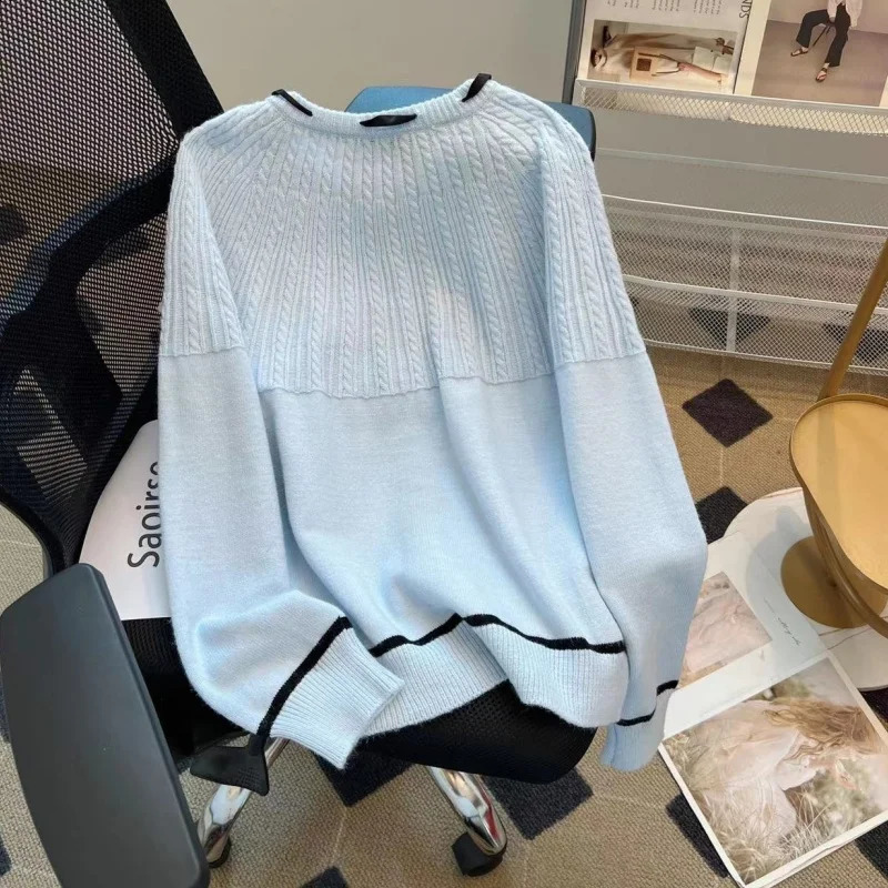 Korean milk brushed bow sweater womens autumn and winter knitted cardigan n sense niche print permanent top 240819