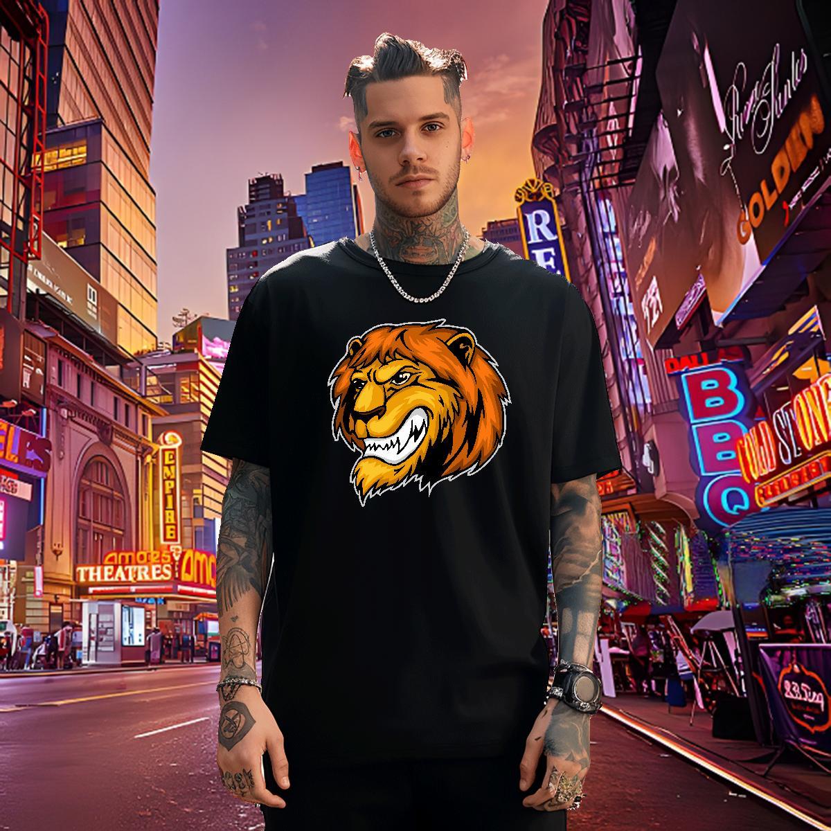 Wholesale Men T Shirts lion Breathable Crew Neck Street Wear Oversized 3XL 4XL 230g Cotton Tshirts 2024 New Tops