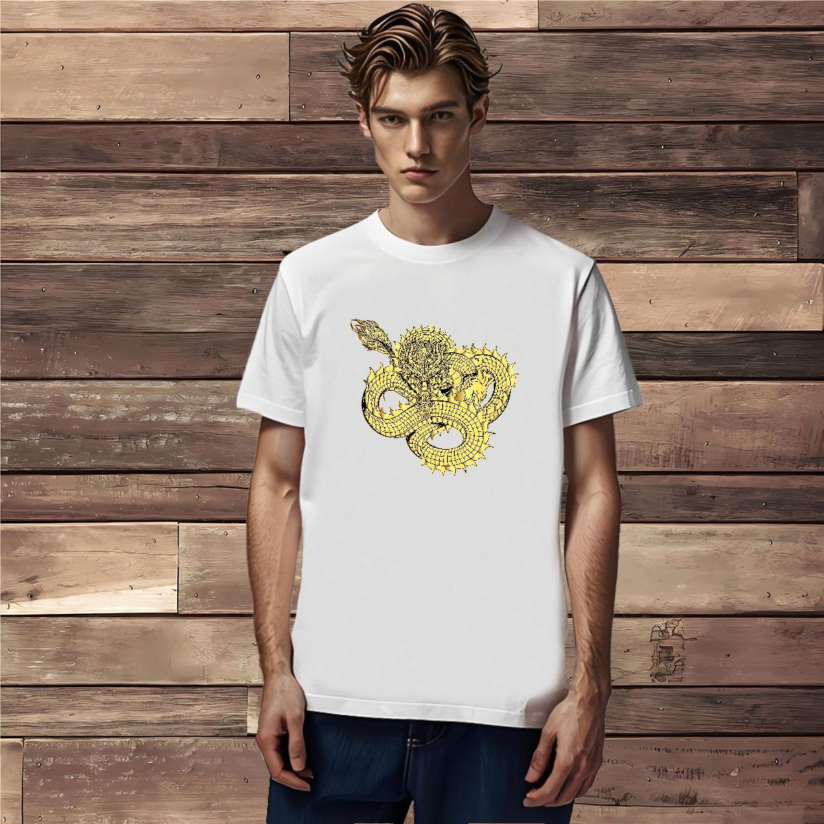 T shirt 100% Cotton 230g dragon Sport Short Sleeve O-Neck Floral Print Couples T Shirts 2024 Classic Tees