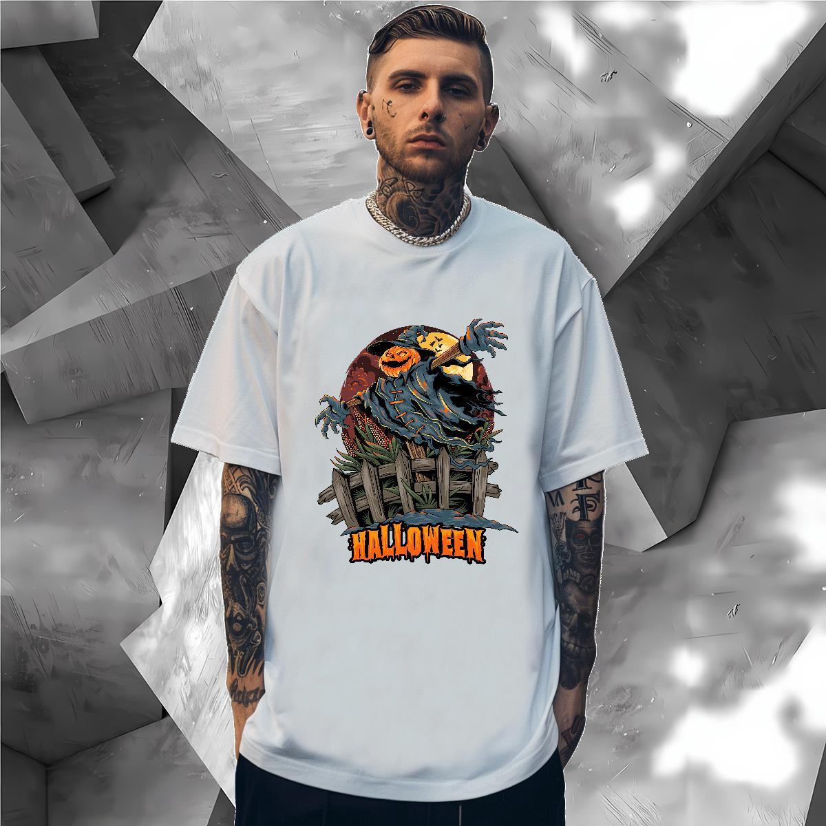 Soft T-Shirts for Men halloween Short Sleeve O-Neck Summer Casual Custom Big Size 230g Pure Cotton Men Tees Fashion Casual Tops Tees
