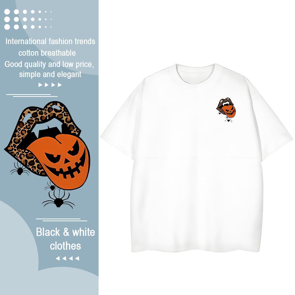 Fashion Tshirt for Man Woman halloween Daily Wear 230g 100% Cotton Tops Tees Crew Neck Comfortable T shirt Black Oversized