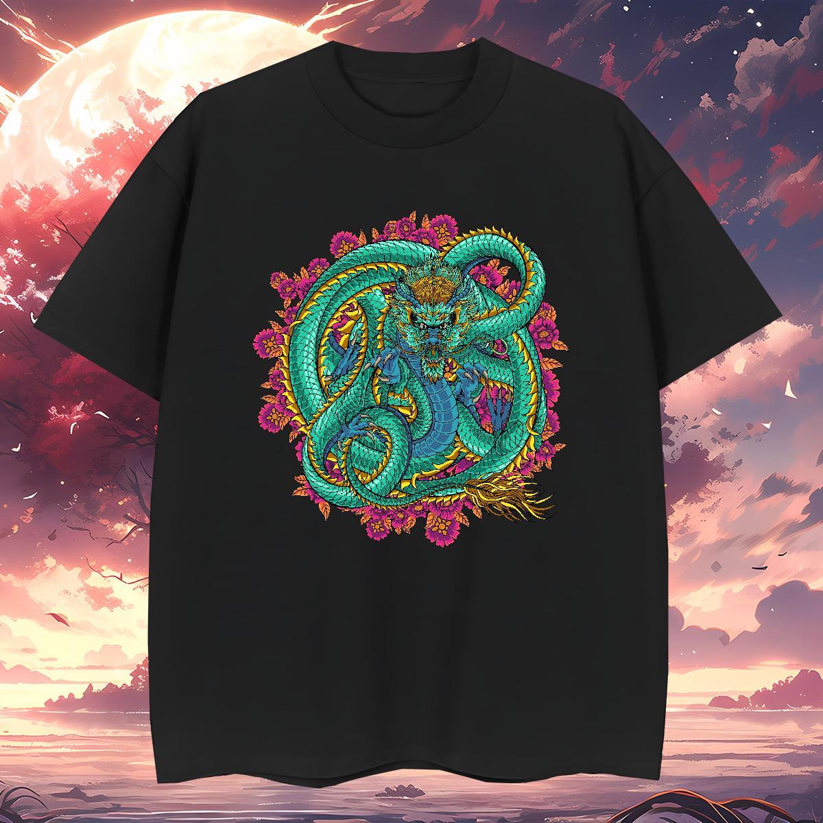 T Shirt For Man 100% Cotton 230g dragon Hip Hop Street Crew Neck Breathable DIY Printed Tshirts Fashion Designer Cool Tees