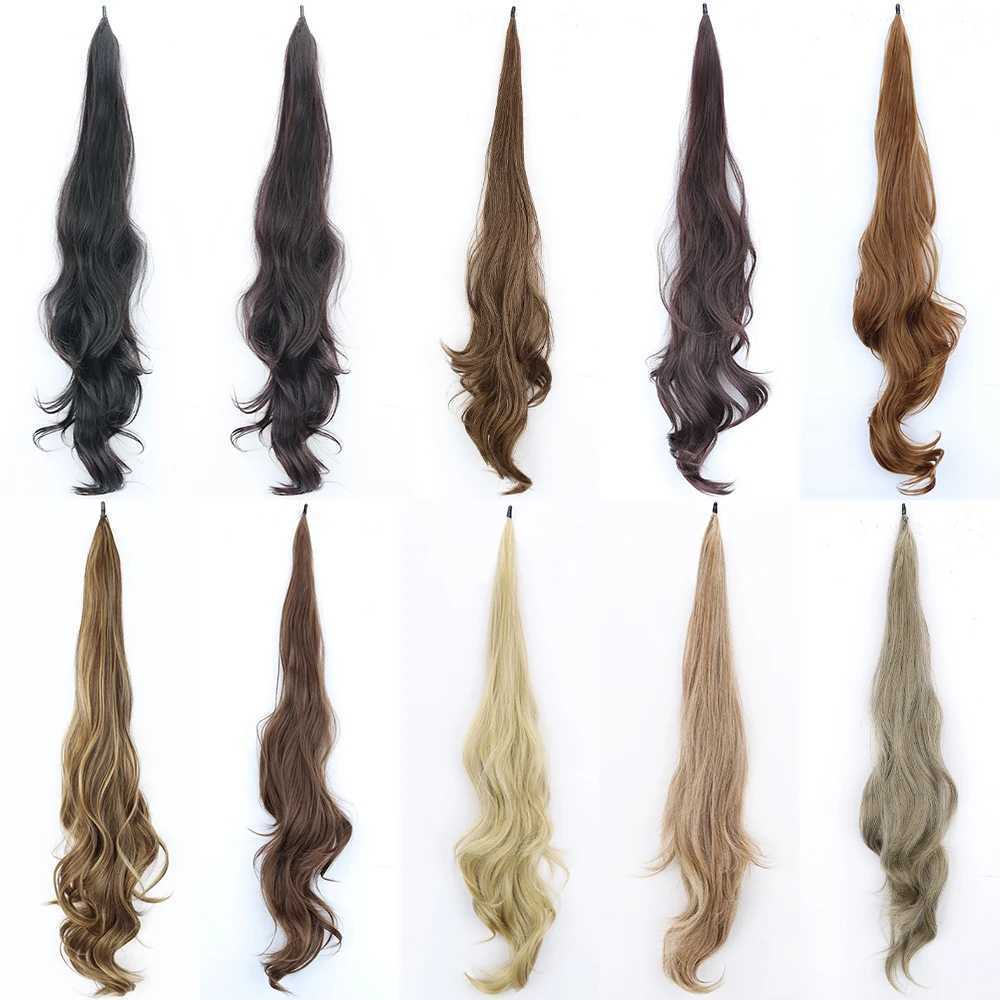 Synthetic ponytail hair extension long curls wrapped around the ponytail black blonde ponytail wig suitable for womens daily wear W240817