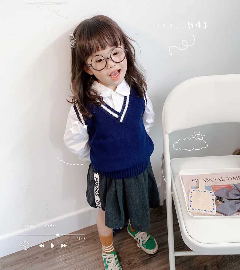 Kids Preppy Style Vest Boy Girl Navy Blue Kindergarden Shool Uniform Sweater Girls 1 to 10 Years Kids Clothes OKC205005XJ240819