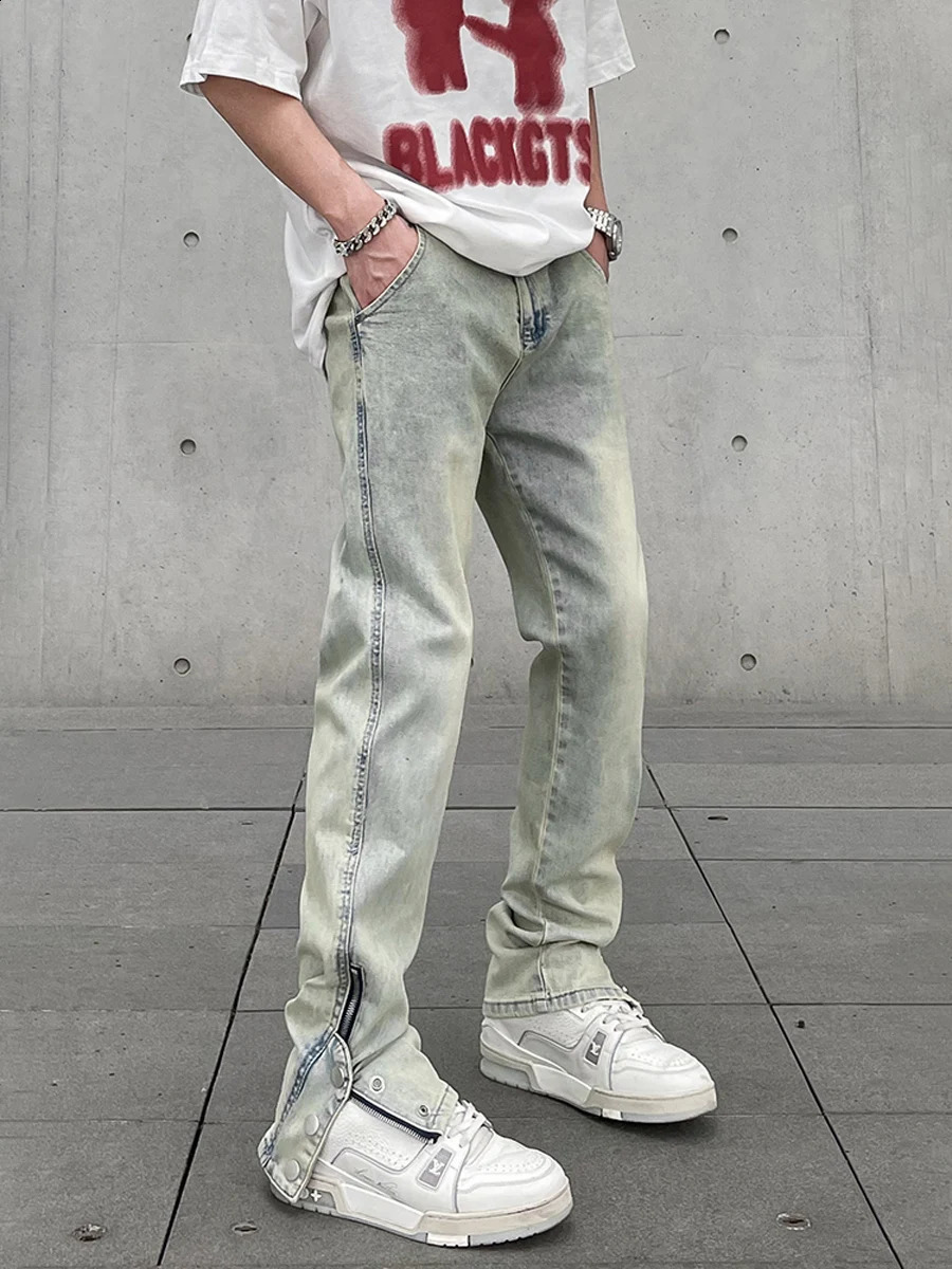 Skinny Jeans Mens Street Vaqueros Zip Flared Trousers Casual Autumn Streetwear Fashion Y2k Slim Vintage Fit Summer Denim Pants 240819