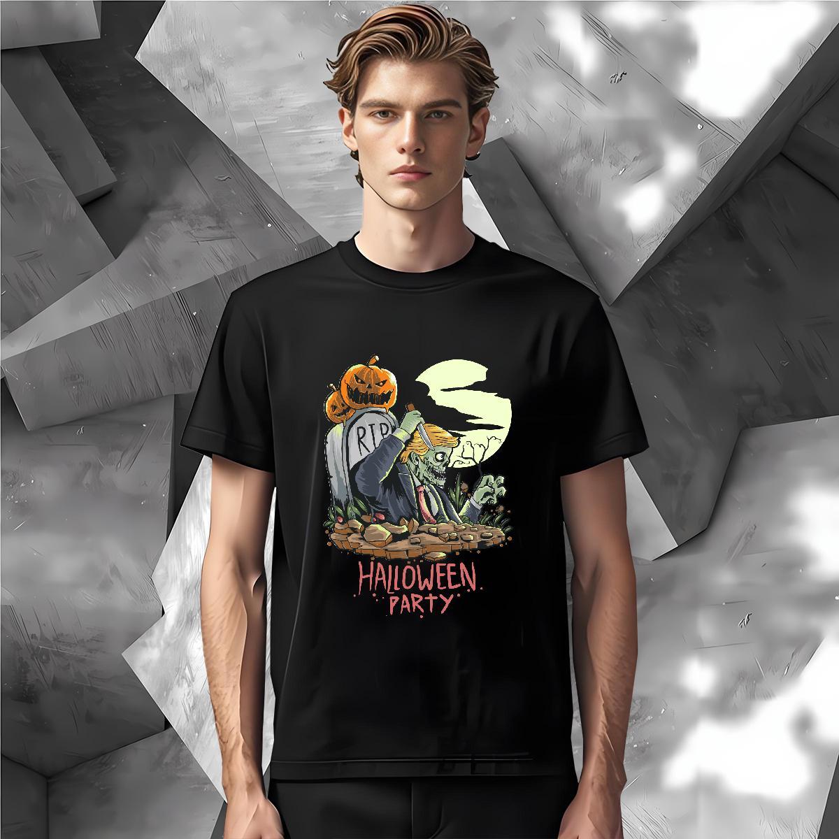 Loose T-Shirts halloween Breathable Crew Neck Street Casual Oversized 230g Pure Cotton Men Tops Tees New Designer Polos