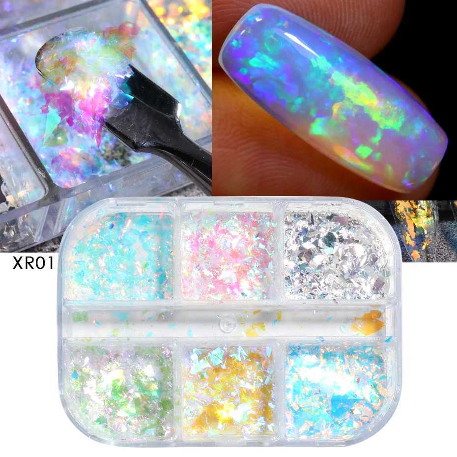 Iridescent Opal Nails Flakes Sticker Aurora Glimmer Nail Art Glitter Flakies Holographic Sequins Manicure Foils Accessories BEOBXJ240815