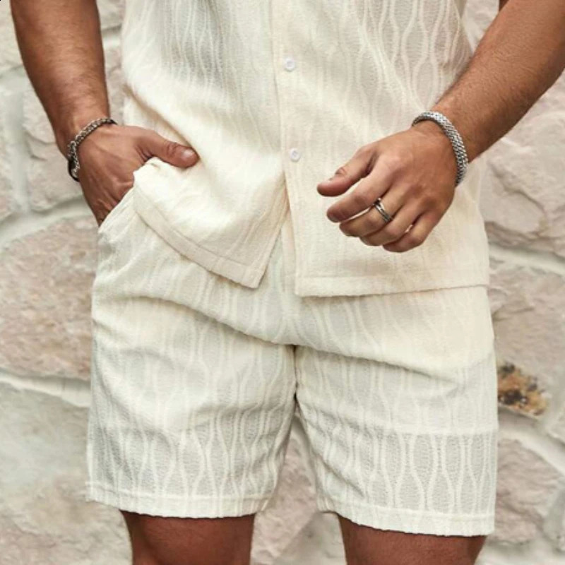 Stylish Mesh Lace See Through Shirts Men Vintage Turn-down Collar Buttoned Shirt 2024 Summer Short Sleeve Mesh Cardigans Set 240819