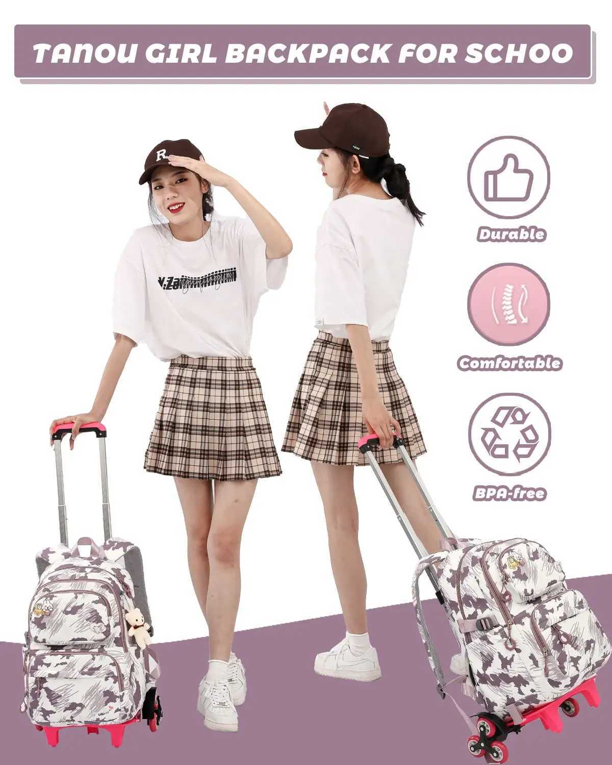 NEW School Trolley Backpack Lightweight Wheeled Backpacks for Girls Kids Elementary School Backpack on Casters 16 Inch Y240820