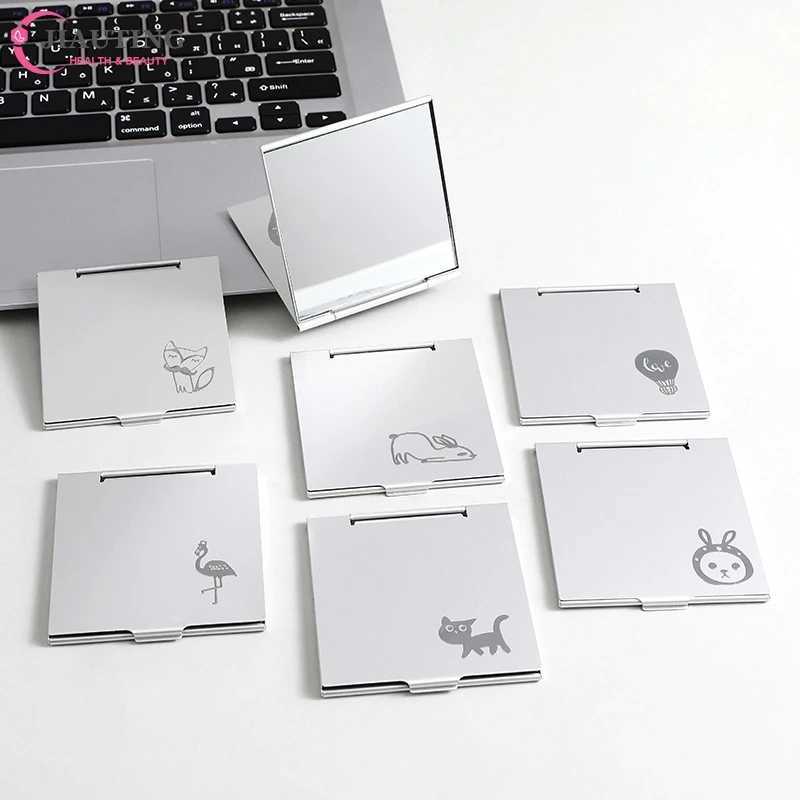 1PC Square Folding Aluminum Mirror Mini Compact Pocket Mirror Makeup Hand Standing Portable Small Mirror Foldable Cosmetics Tool Y240819