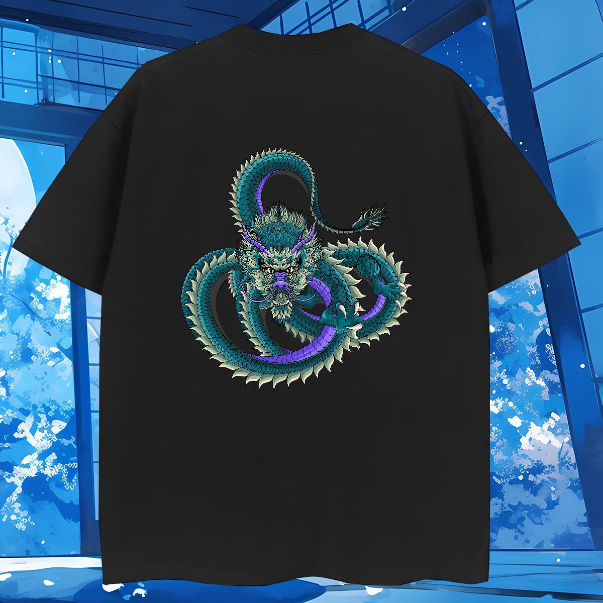 Man T Shirts 230g 100% Cotton dragon Beach Round Neck Short Sleeve Custom Cartoon Men Tops Tees Fashion Cool Tops Shirt