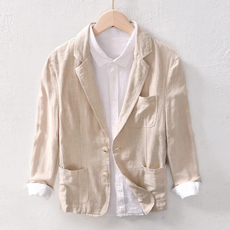 Spring retro linen cotton hunting suit mens casual solid color jacket BL949 240819