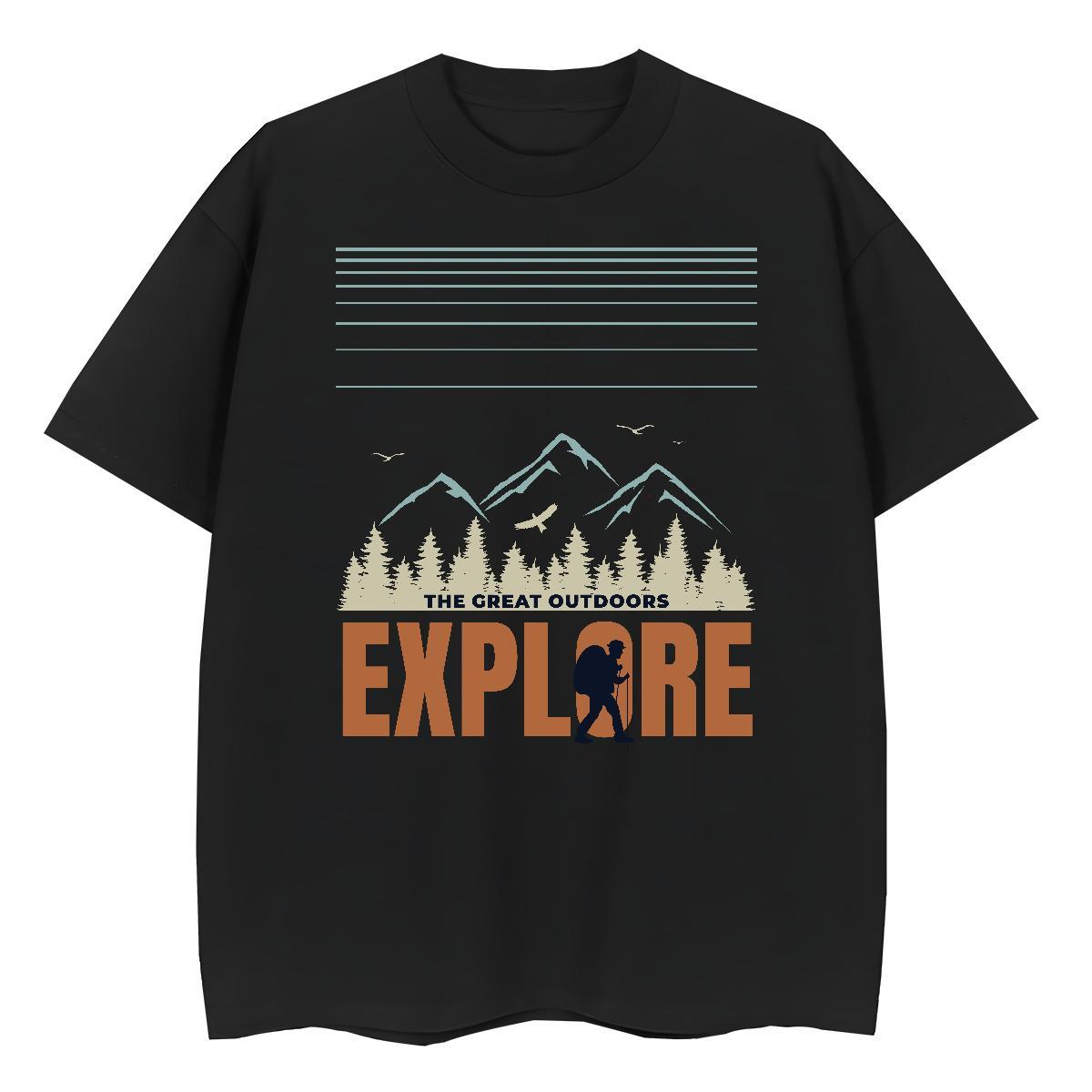 Fashion Unisex Tshirts Street Casual Breathable Short Sleeve Tee Shirt Female 230g Pure Cotton mountains Cartoon Anime T-Shirts