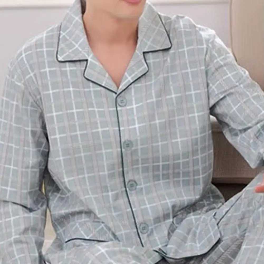 Long sleeved printed family lounge clothing fashionable mens spring/autumn pajamas set with lapel long sleevesW240719