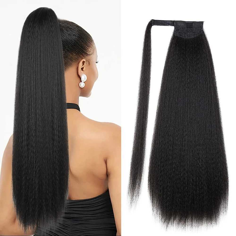Synthetic wig 24 inch Yaki twisted straight ponytail with extended and brushed hair suitable for daily parties of black women W240817