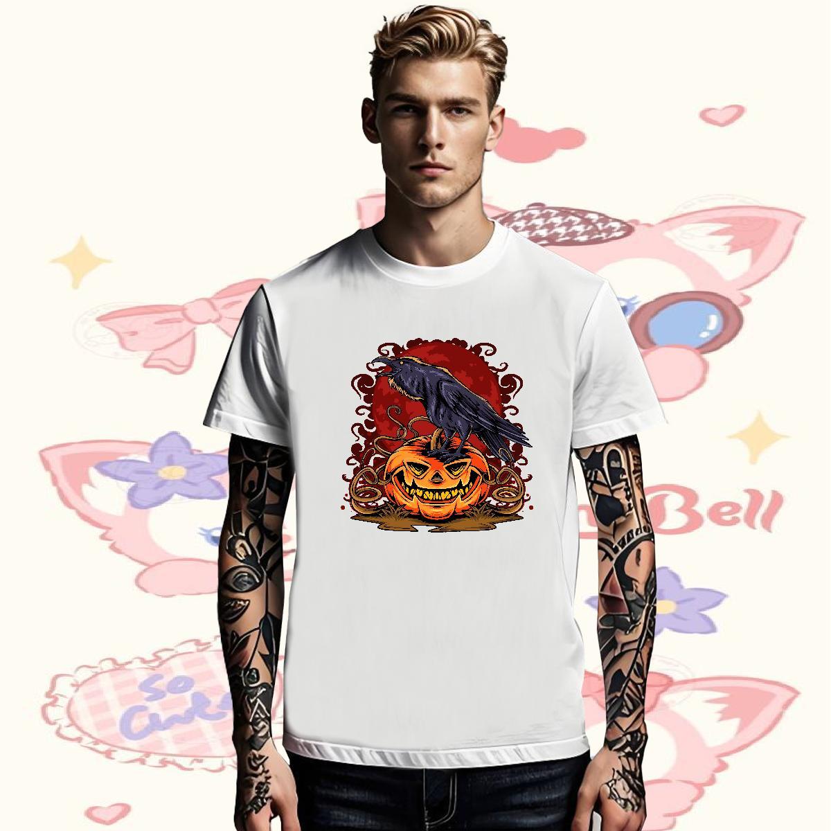 Fashion Casual Men Clothes T-Shirt pumpkin Hip Hop Street 230g Pure Cotton Tee Shirt O Neck Short Sleeves High Quality T-Shirts for Men White Plus Siz