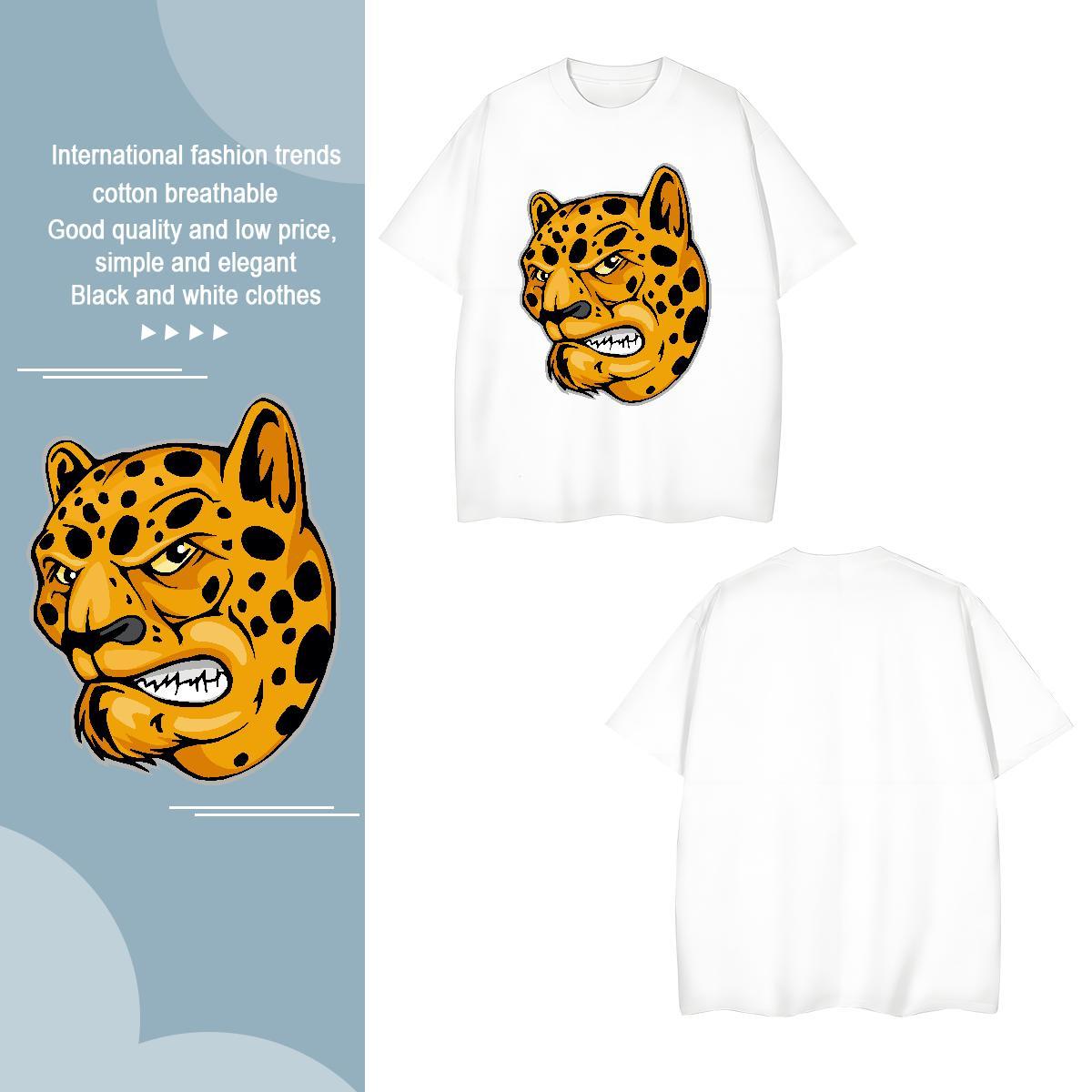 T-Shirts for Men 100% Cotton 230g leopard Street Casual Round Neck Short Sleeve Custom Printing Men Tshirts Classic Wholesale Top Tees
