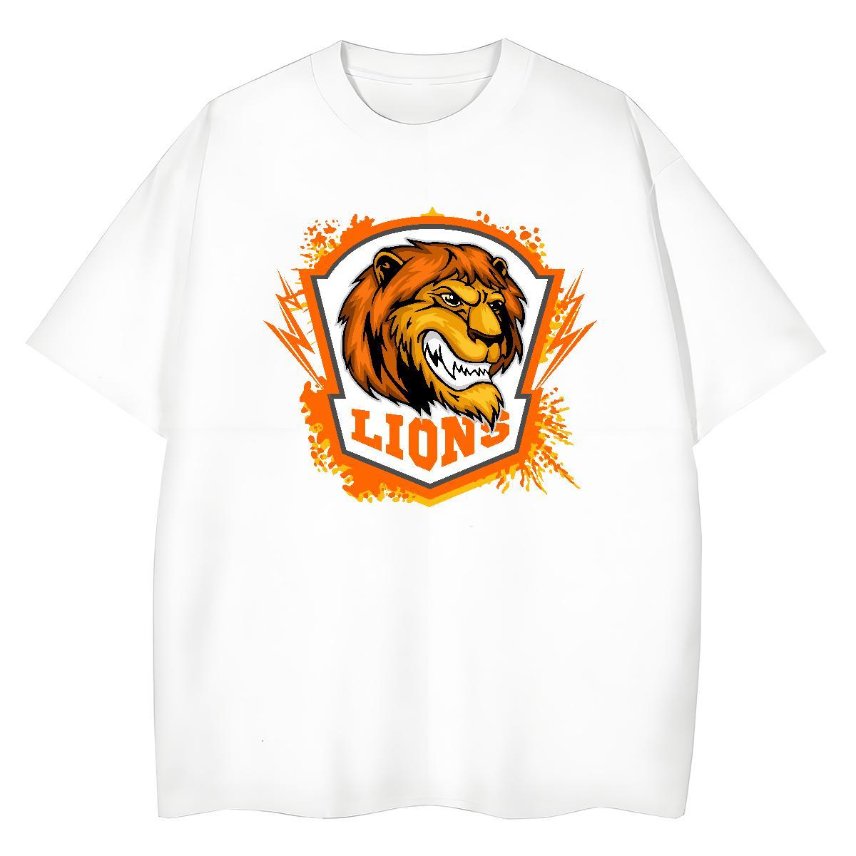Loose Fit Men T Shirts lion Breathable Short Sleeve Casual Plus Size Cartoon 100% Cotton 230g Men Tees Casual New Clothes