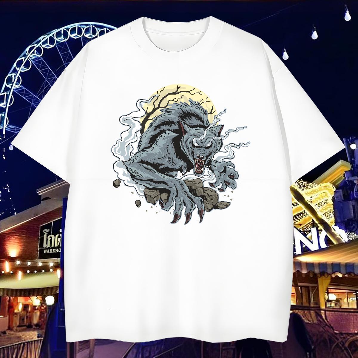 New Men Tees moon Street Wear 230g Cotton Tops Breathable Short Sleeve Wholesale T Shirts Men DIY