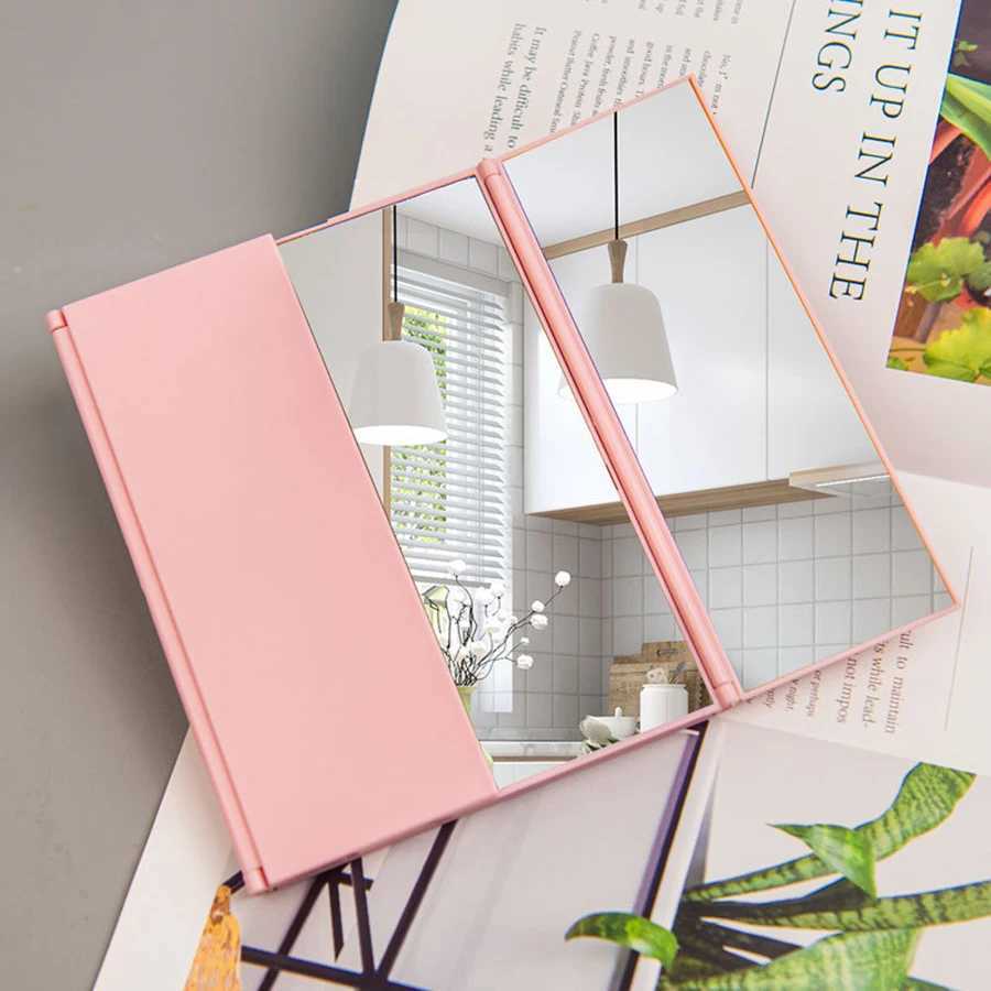1Pc Triple Folding Makeup Mirror Plastic Handheld Vanity Mirror Pink Green Portable Adjustable Beauty Tool Y240819