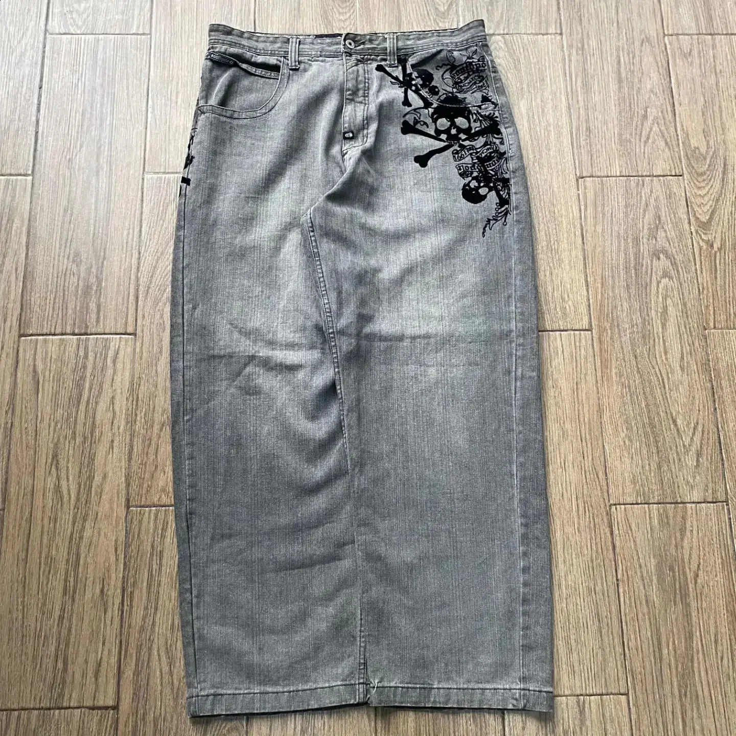 retro Antarctic jeans with skull watermark loose jeans for men and women Y2K Harajuku Gothic hip-hop skateboard pants for street wear 240820
