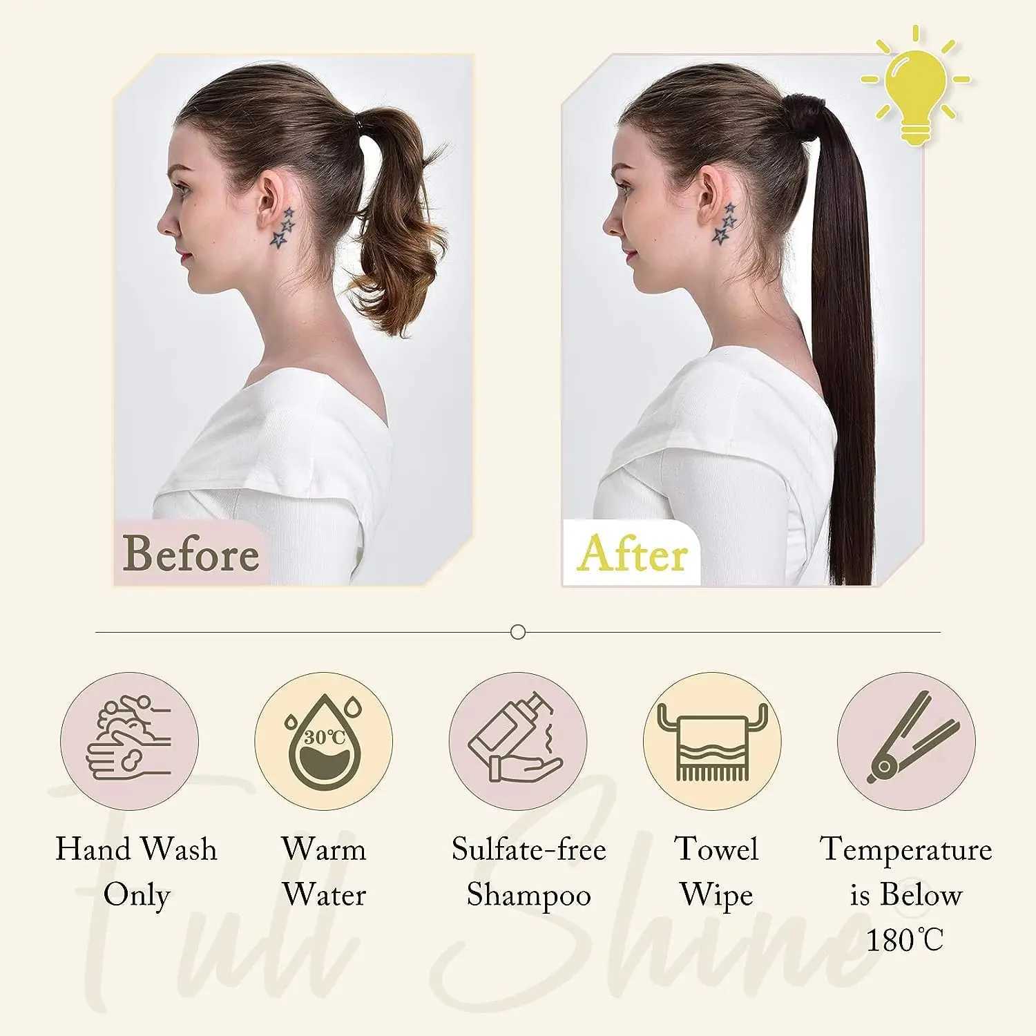 Full gloss ponytail human hair straight packaging ponytail clip Balayage colored ponytail extension 80g claw free clip W240817