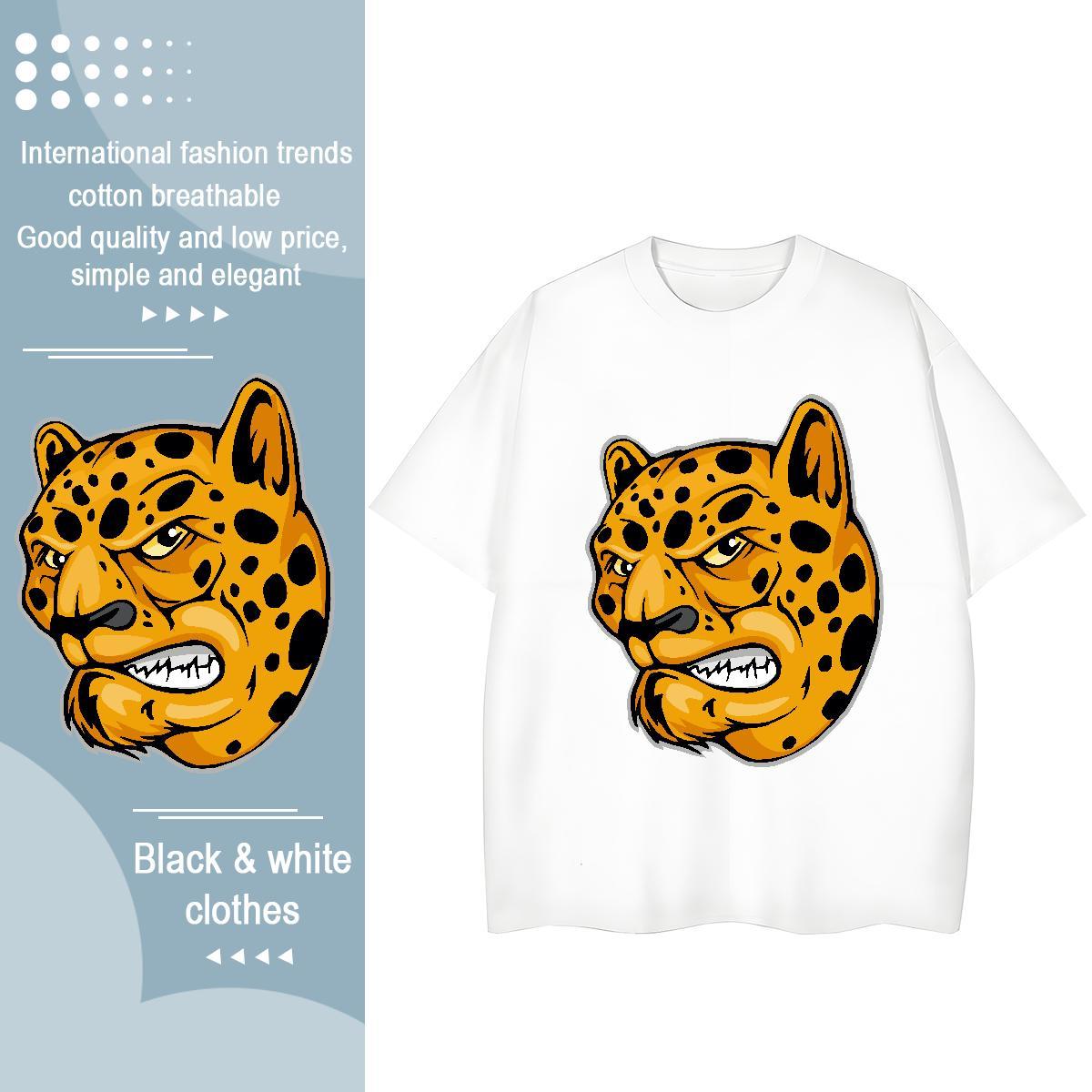 Brand Men T Shirts leopard Breathable Crew Neck Sport Skull 230g 100% Cotton Tshirt for Man Woman Fashion Design Tees