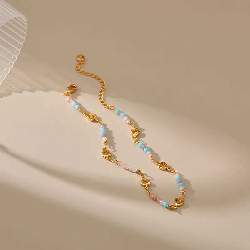 Handmade Adjustable Size Heart Chain Colored Crystal Beads Womens Anklet 18k Gold Plated Retained Fashion Jewelry Accessories W240815