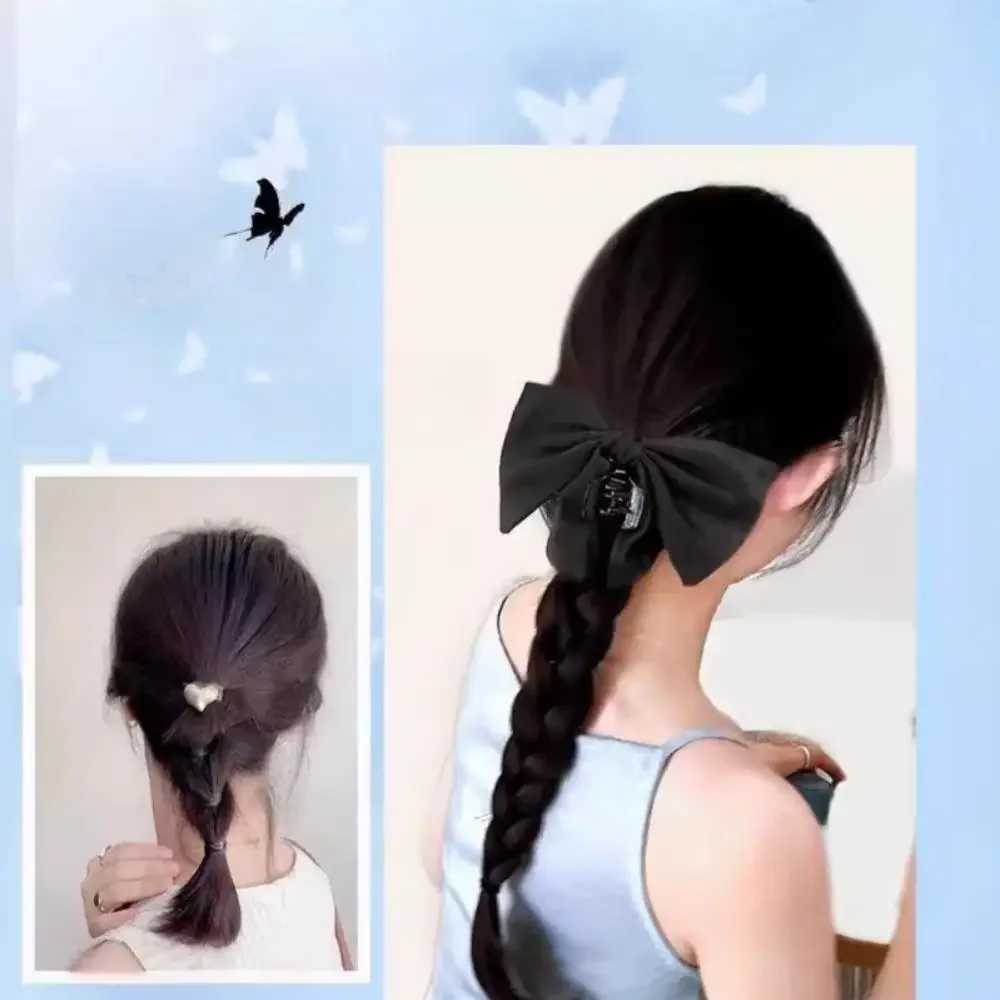 Synthetic wig elegant black bow grip clip boxing ponytail wig for women simulation weaving twisted hair extension W240817