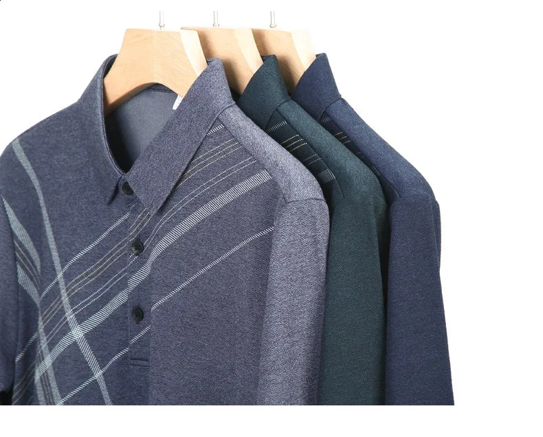 Long Sleeve Tees for Men Smart Casual Polo Shirts Daily Lapel Fashion Printed T-shirt Spring and Autumn Middle Age Male Tops 240820