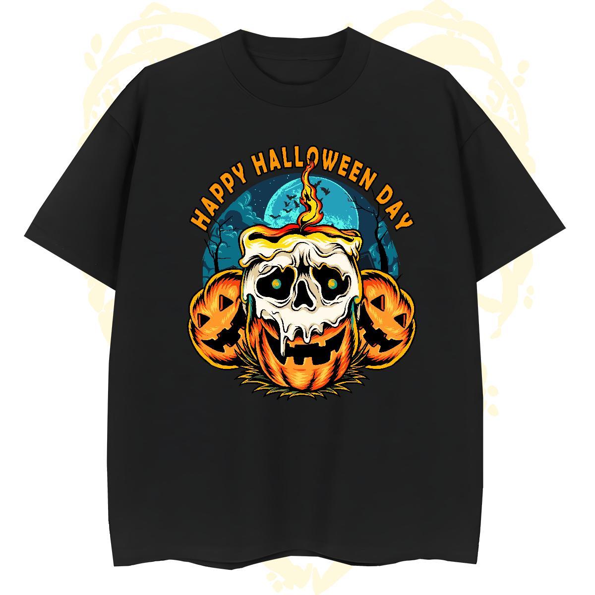 Free Shipping T Shirt For Man pumpkin Pure Cotton Casual Daily Wear Skull 230g Pure Cotton Men Tees Wholesale Top Tees