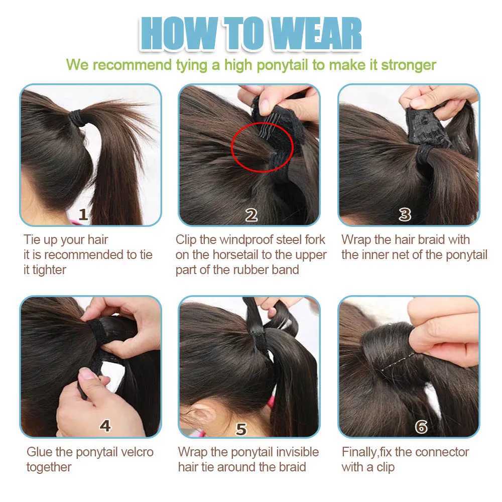 The person wrapped in a ponytail has straight ponytail extended Brazilian Remy hair and extended ponytail W240817