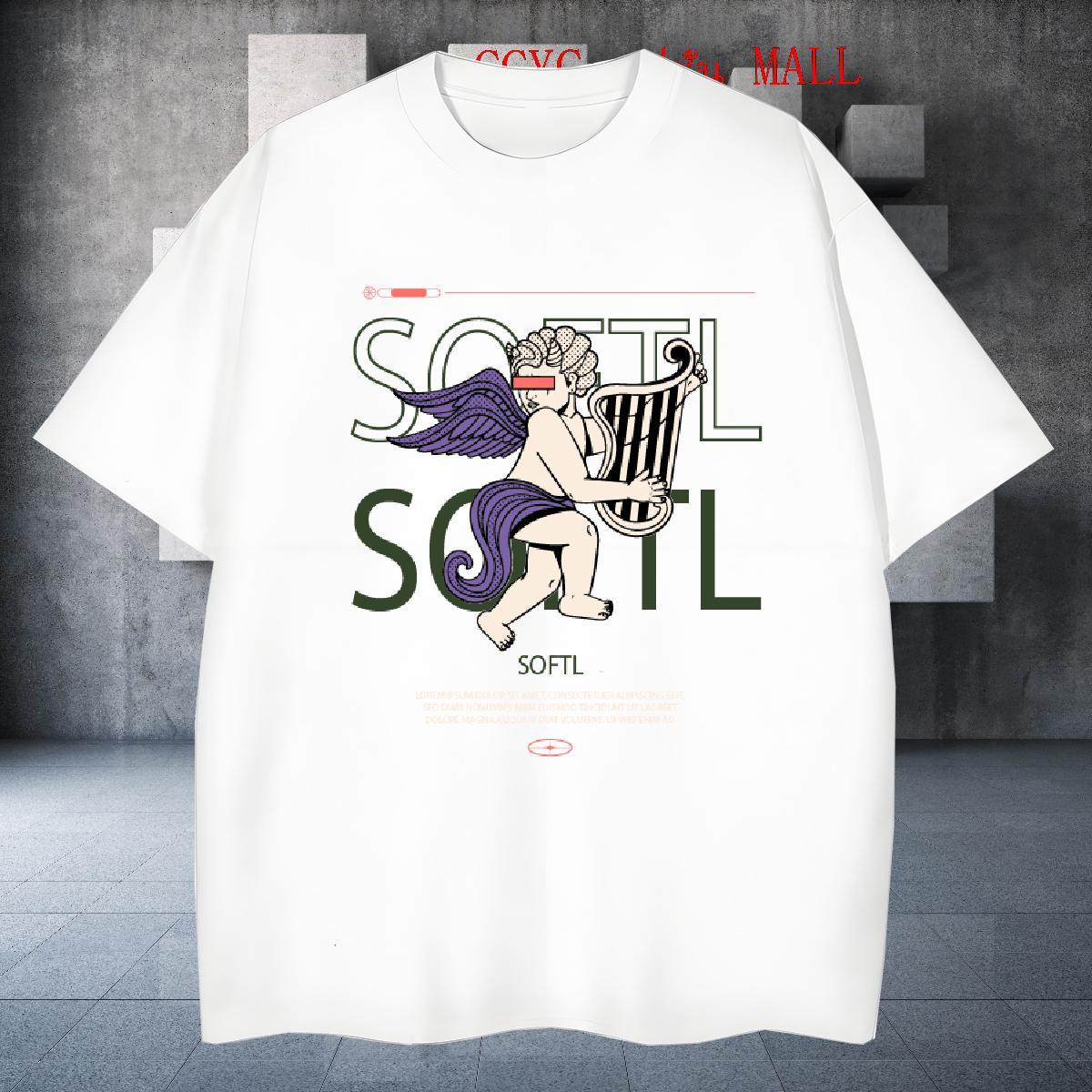 Loose Fit angel 230g Cotton Mens Tshirts Street Casual Breathable Crew Neck T Shirt For Man 2024 Summer Graphic Tees Shirts