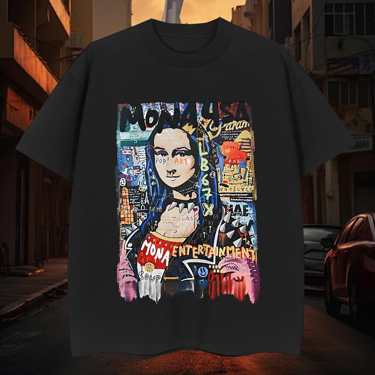Man T Shirts 230g Cotton Mona Lisa Casual Beach Pure Cotton Custom Cartoon Tshirts Free Shipping Comfortable Tops