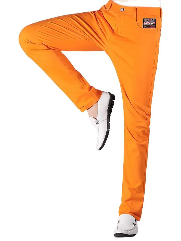 SpringSummer Mens Orange Pants Full Casual Fashion Straight Stretch Embroidered Trouser Business Large Size 2838 240819