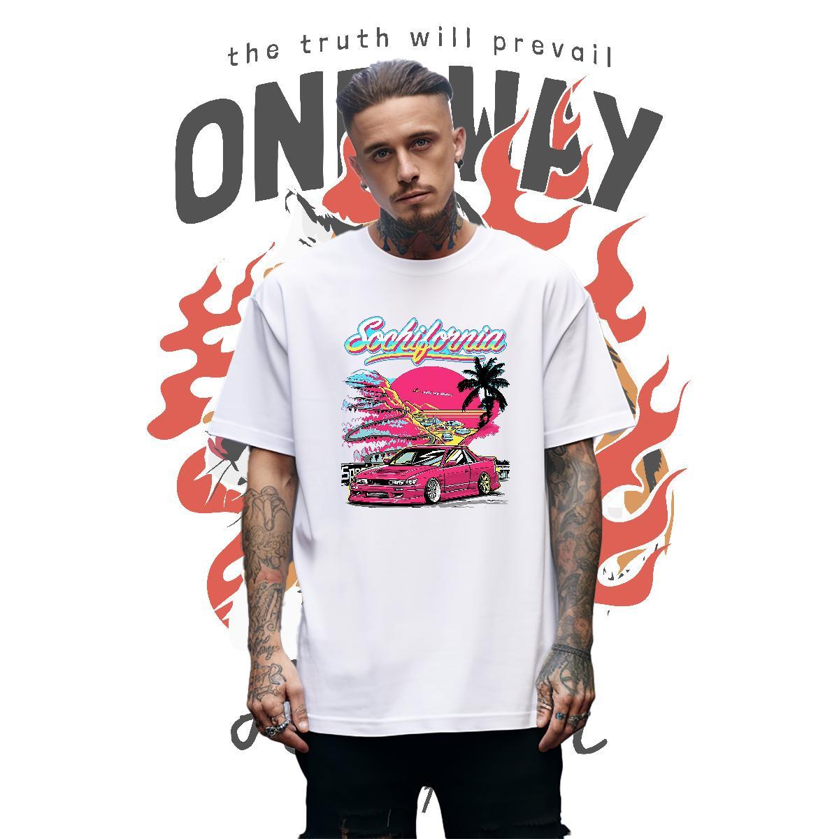 Loose Fit beach 230g Pure Cotton Men Tops Tees Outdoor Breathable Soft T Shirts Men Fashion New DIY Anime Tops Shirt