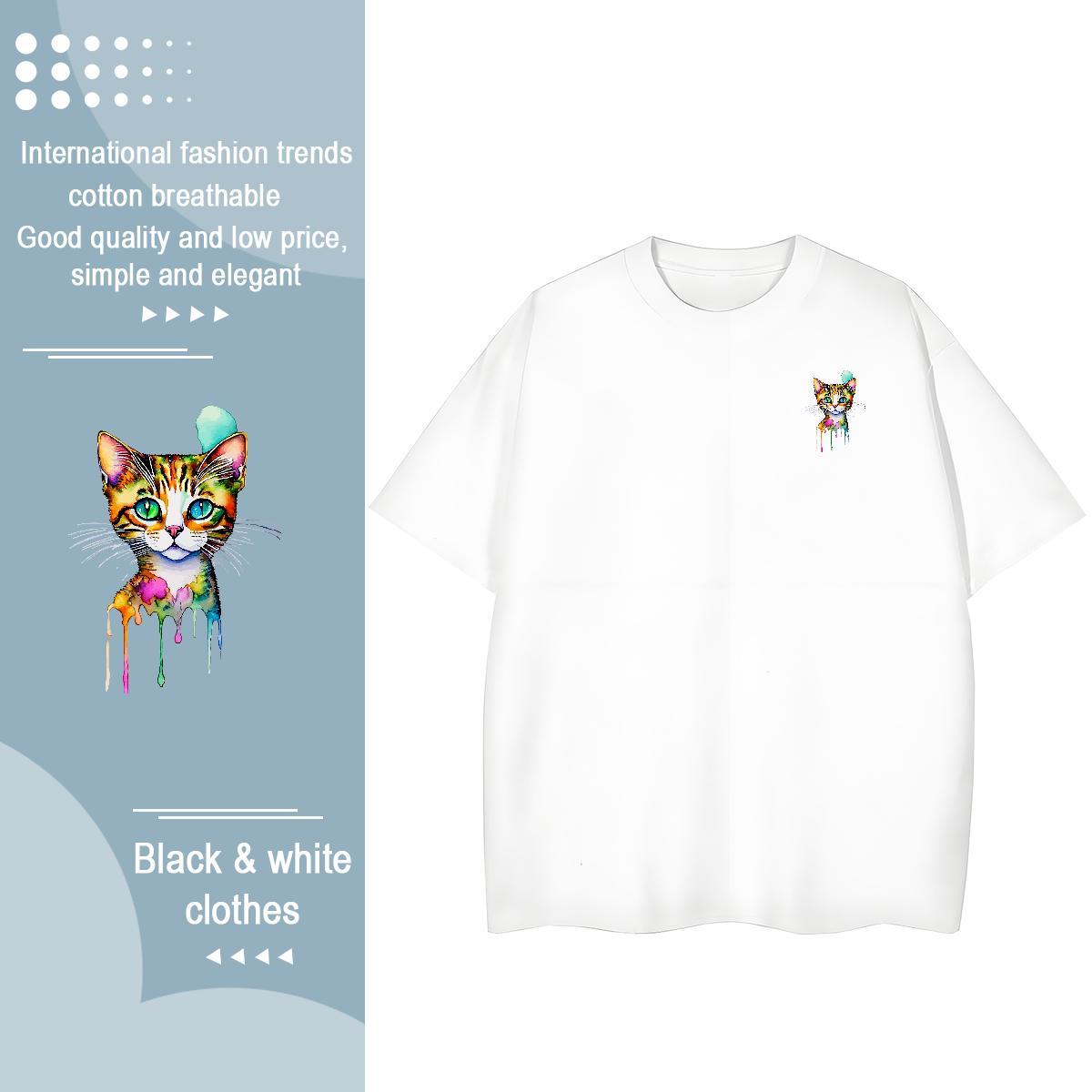 2024 Designer Tshirt for Man Woman cat Home Outdoor 100% Cotton 230g Tee Shirt O Neck Short Sleeves Loose T-Shirts Cartoon Print